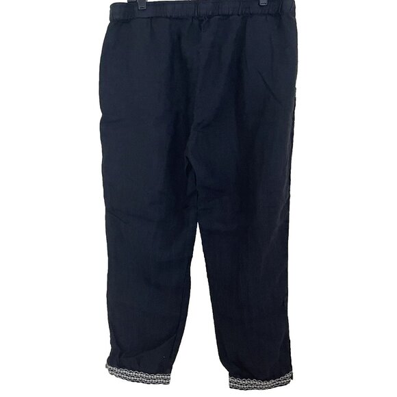 Johnny Was Black Linen Kemi Embroidered Pants Large Pull on Drawstring Festival - Picture 3 of 11
